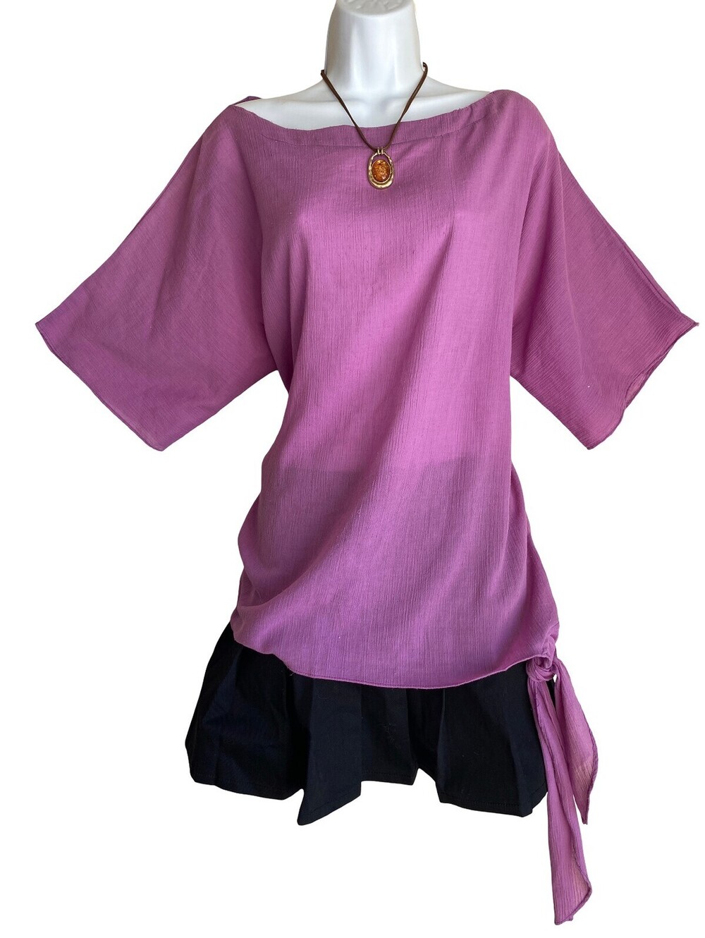 Vintage Moa Moa Size M Mauve Dolman Sleeve Side Tie Tunic Blouse Whimsigoth Boho